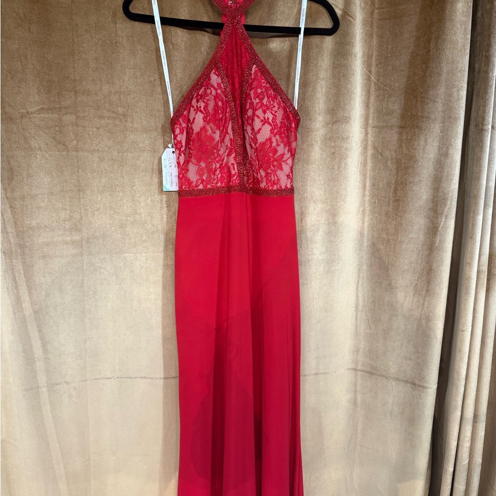 Sherri Hill Red Sleeveless Halter Gown - Picture 2 of 4